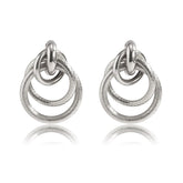 Two silver drop earrings featuring layered circular designs, elegantly crafted for a stylish look.